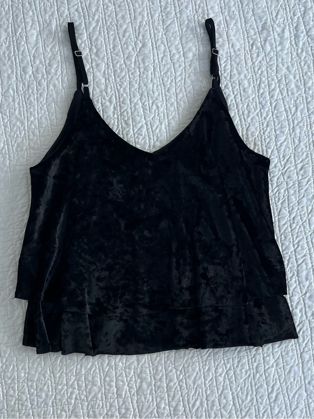 Black Velvet V-Neck Crop Top - Women's Double Layer Loose Fit Size S